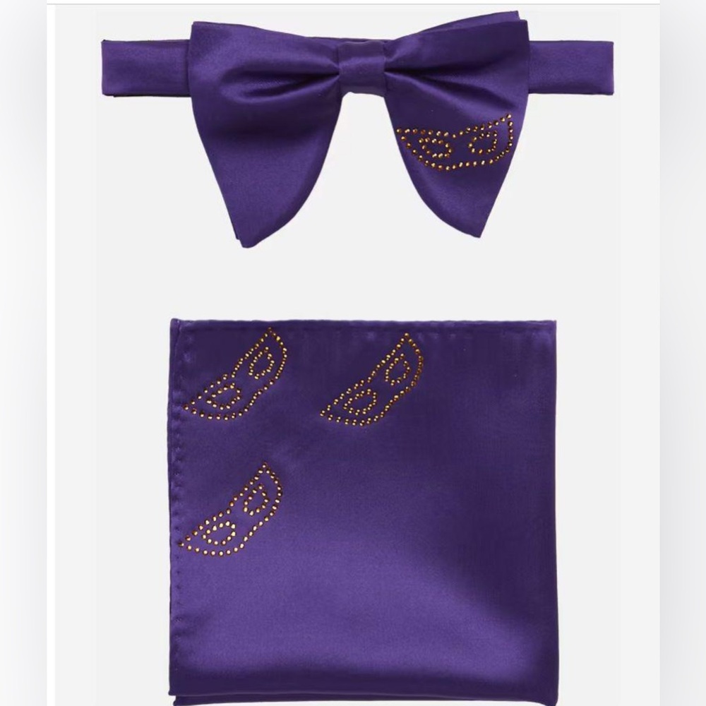 NWT Pronto Uomo Men’s Pre-Tied Bow Tie and Pocket Square Set Mardi Gras